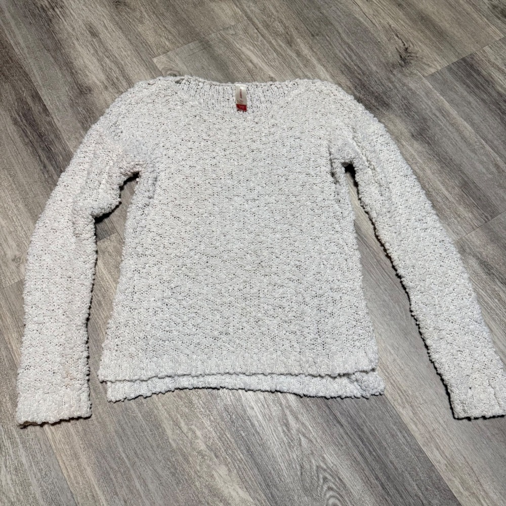 No Boundaries White Popcorn Knit Sweater Womens Small 3-5 Textured Boho Pullover